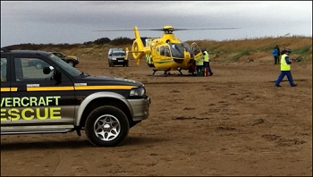 burnham beach horse berrow sea rider accident lifted hospital air after crews ambulance coastguards barb rescue called boat scene area