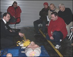 Crew at the Burnham hovercraft station listen to Kevin Gough