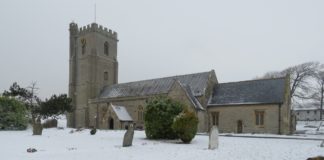 St Andrew's Church in Burnham-On-Sea in snow