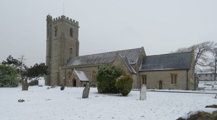 St Andrew's Church in Burnham-On-Sea in snow