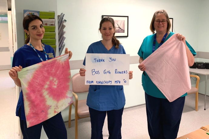 Burnham-on-Sea Gig Rowing club have been making washable uniform bags, ear savers and hats to give to healthcare workers