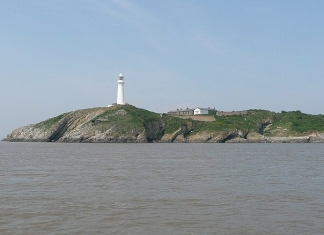 Flat Holm island in the Bristol Channel estuary near Brean Down