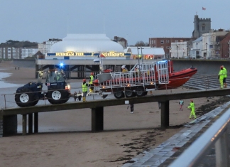 Burnham-On-Sea RNLI lifeboat launching to Stert Island on Sunday evening