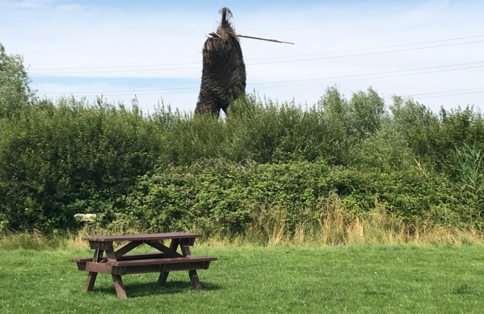 Willow Man sculpture next to the M5 in Somerset