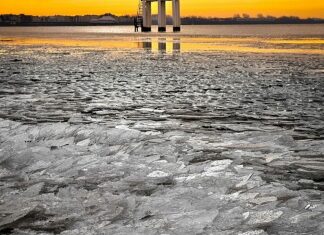 Ice forming along the tideline at sunrise in Burnham today, photographed by follower Tayler May