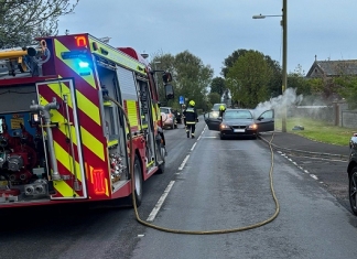 Burnham-On-Sea fire crew tackles car blaze in East Huntspill