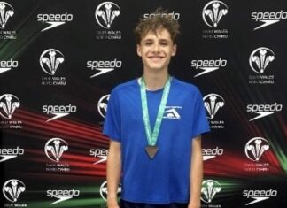 Leo Woodrow, swimmer from Burnham-On-Sea Academy Swim Team, celebrates success at Welsh Nationals