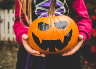 selective focus photography of person holding pumpkin