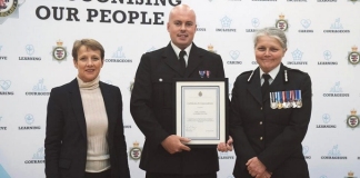 Burnham-On-Sea.com: PC Christopher Hinchliffe with Chief Constable Sarah Crew and Police and Crime Commissioner Clare Moody